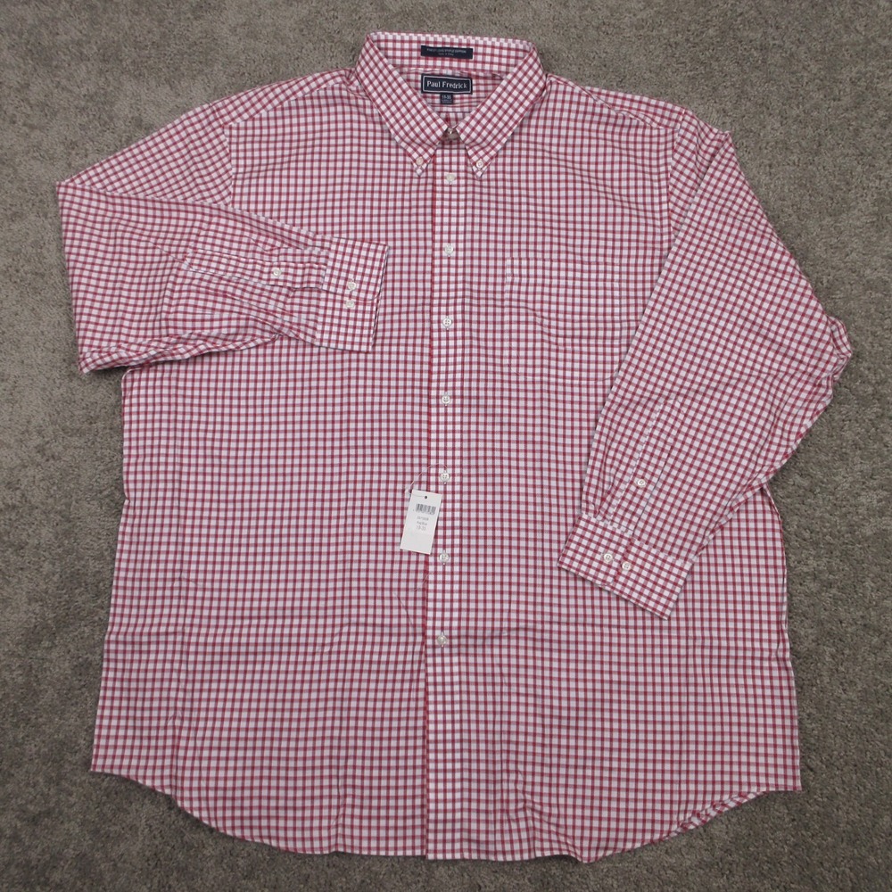 Paul Fredrick Shirt Mens 3XL 19 35 Red Gingham Finest Long Staple Cotton NEW